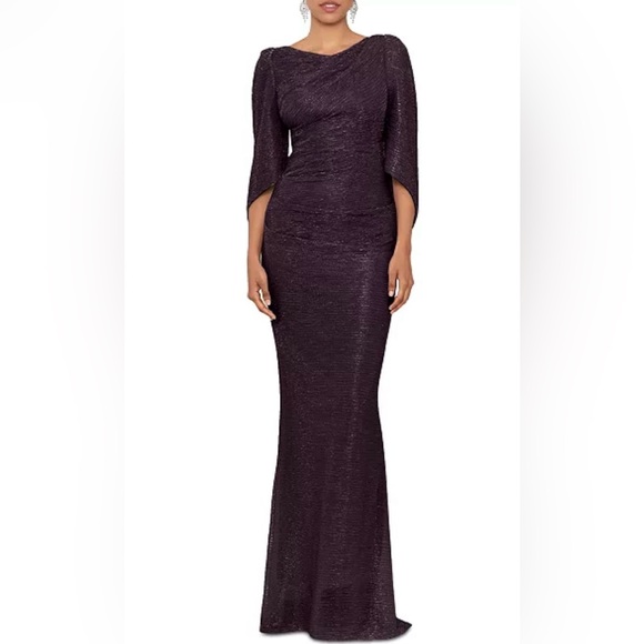 NWT. Betsy & Adam Metallic Cape Gown - Picture 3 of 15
